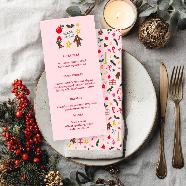 Cute CUSTOM XMAS Christmas Holiday Dinner Party Menükarte (Cute CUSTOM XMAS Doodles Christmas Holiday Dinner Party Menu
)