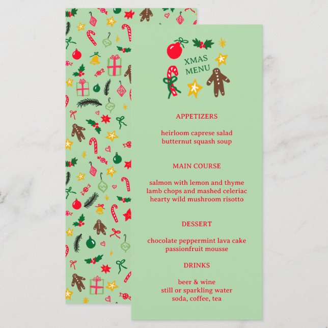 Cute CUSTOM XMAS Christmas Holiday Dinner Party Menükarte (Vorne/Hinten)