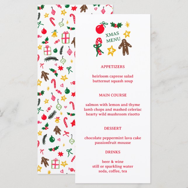 Cute CUSTOM XMAS Christmas Holiday Dinner Party Menükarte (Vorne/Hinten)