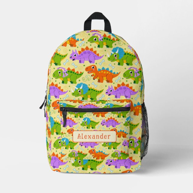 Cute Customizable Dinsosaur Print Bedruckter Rucksack (Vorderseite)