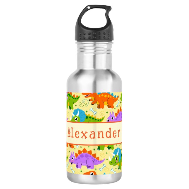 Cute Customizable Dinsosaur Print Edelstahlflasche (Vorderseite)