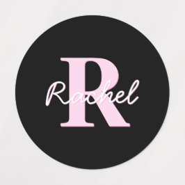 Cute Customizable Monogram | Light Pink & Black Etiketten