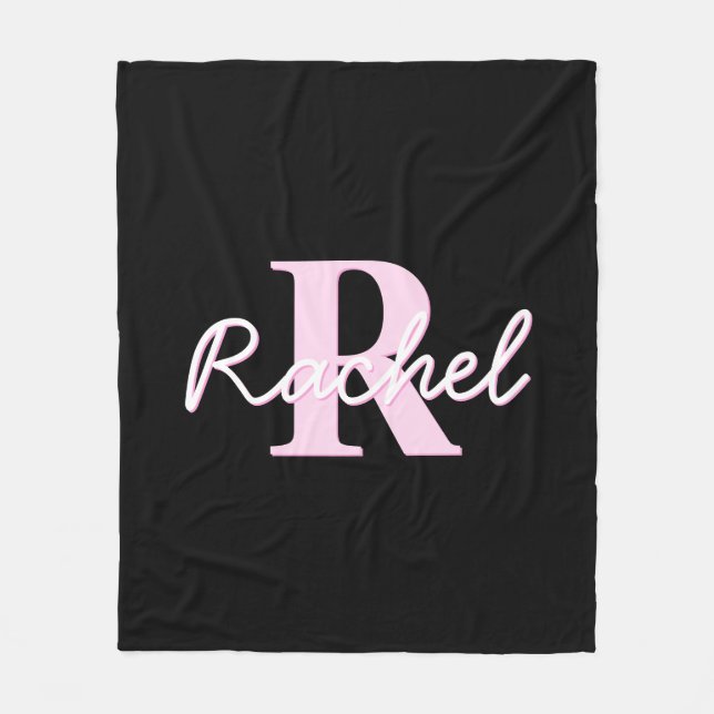 Cute Customizable Monogram | Light Pink & Black Fleecedecke (Vorderseite)