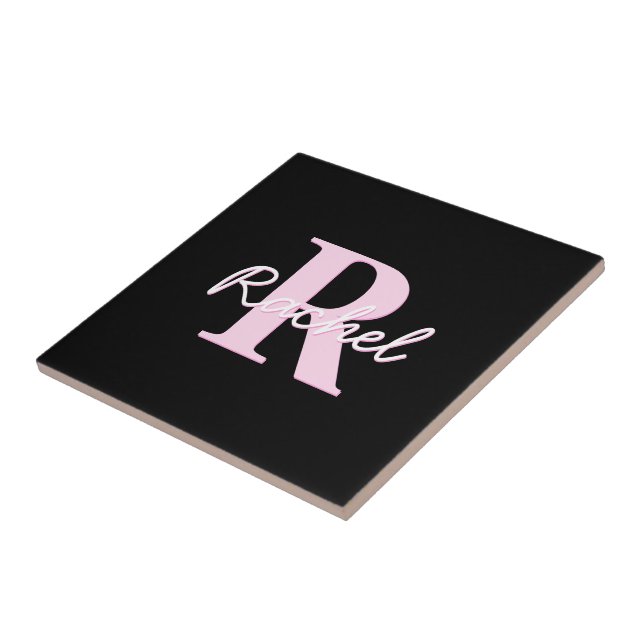 Cute Customizable Monogram | Light Pink & Black Fliese (Seite)