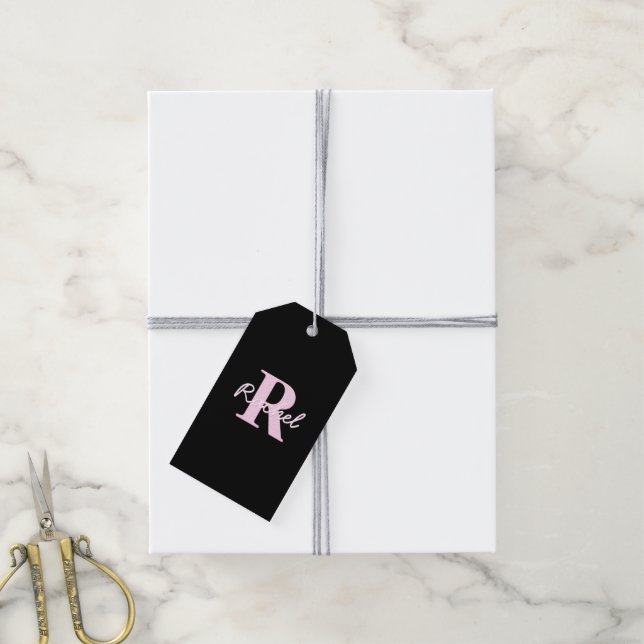 Cute Customizable Monogram | Light Pink & Black Geschenkanhänger (Mit Garn)