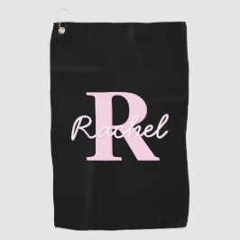 Cute Customizable Monogram | Light Pink & Black Golfhandtuch