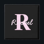 Cute Customizable Monogram | Light Pink & Black Magnet<br><div class="desc">Cute and girly monogram design,  customize as you like.</div>