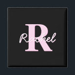 Cute Customizable Monogram | Light Pink & Black Magnet<br><div class="desc">Cute and girly monogram design, customize as you like.</div>