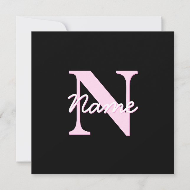Cute Customizable Monogram | Light Pink & Black Mitteilungskarte (Vorderseite)