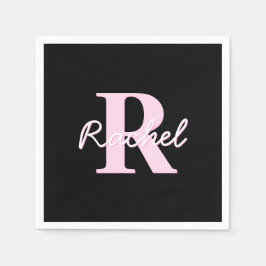 Cute Customizable Monogram | Light Pink & Black Serviette