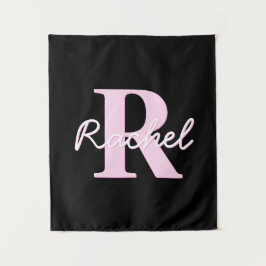 Cute Customizable Monogram | Light Pink & Black Wandteppich