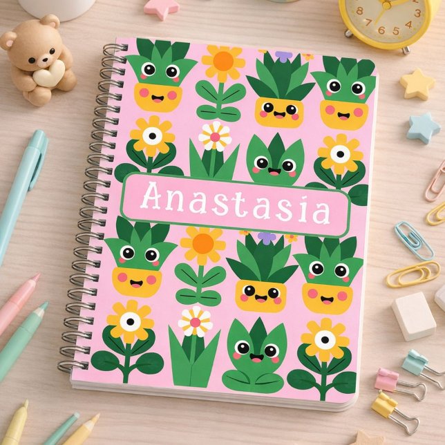 Cute Customizable Pot Plant Print Notizblock (Cute, fun Kawaii inspired pot plant design.)