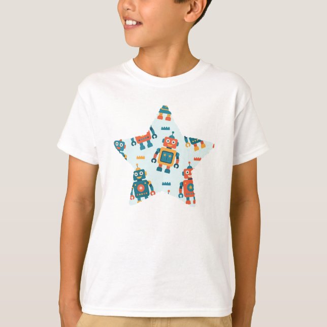 Cute Customizable Robot Print T-Shirt (Vorderseite)