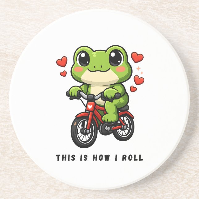 Cute Cycling Frog | Kawaii Frog Bicycle Art Getränkeuntersetzer (Vorne)
