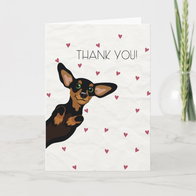 Cute Dachshund carte de remerciements avec le coeu (Devant)