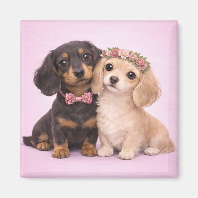 Cute Dachshund Couple Valentine Illustration Magnet (Vorne)