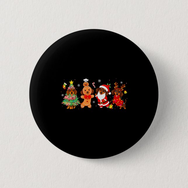 Cute Dachshund Dogs Christmas Tree Gingerbread San Button (Vorderseite)