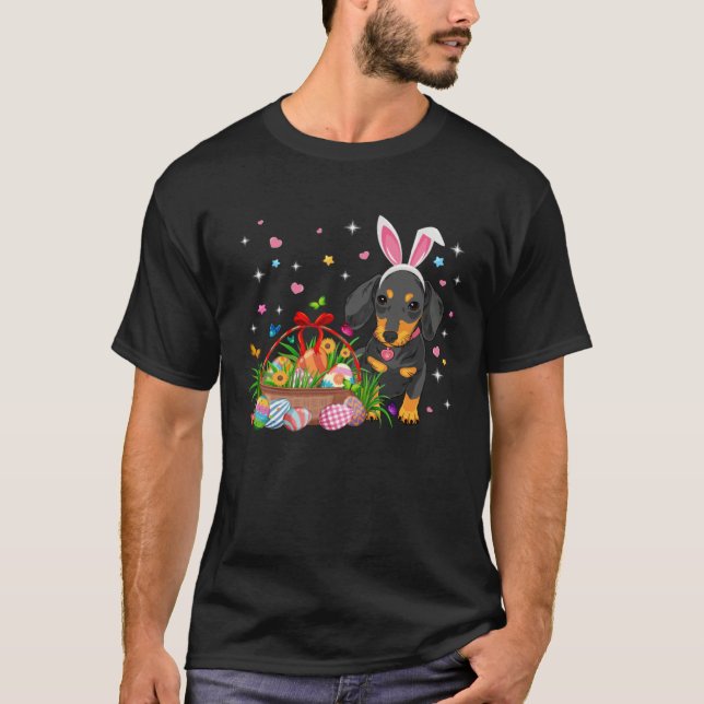 Cute Dachshund Easter Day Bunny Eggs Easter Costum T-Shirt (Vorderseite)