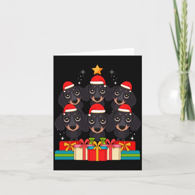 Cute Dachshund Le Doxie Christmas Tree Xmas Hat Lo Karte (Vorderseite)