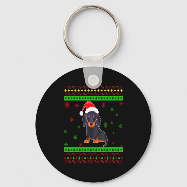 Cute Dachshund Long Dog Mom Merry Xmas New Year  Schlüsselanhänger (Vorderseite)