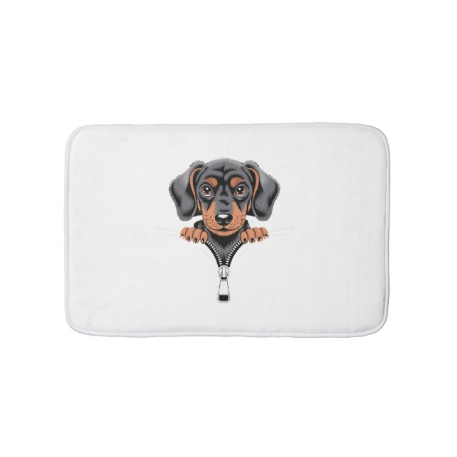 Cute Dachshund Peeking Out of Zipper Illustration Badematte (Vorderseite)
