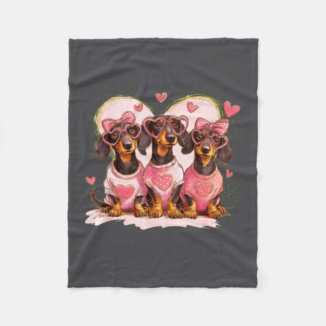 Cute Dachshund Valentines Heart Dog Lover Men Wome Fleecedecke (Vorderseite)