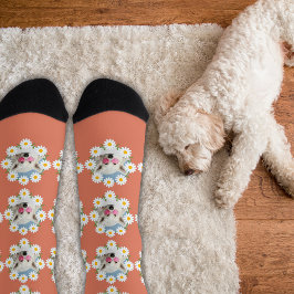 Cute Daisies Custom Photo Pet Dog Lover Pink  Socken