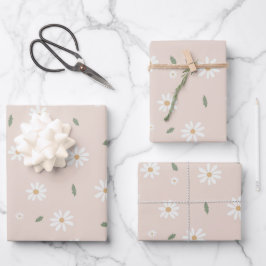 Cute Daisy Floral Blossoms & Greenery Geschenkpapier Set