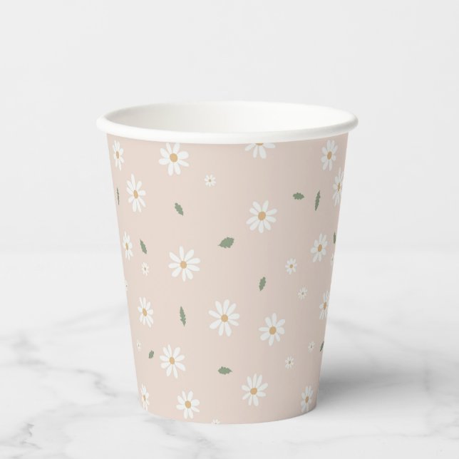 Cute Daisy Floral Blossoms & Greenery Pappbecher (Vorderseite)
