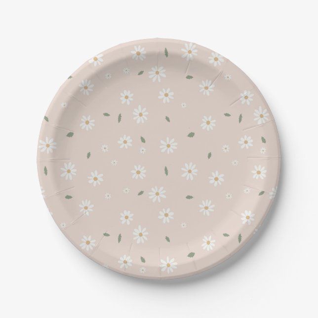 Cute Daisy Floral Blossoms & Greenery Pappteller (Vorderseite)