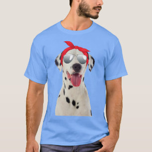Cute Dalmatian Portrait Sunglasses And Bandana Dog T-Shirt