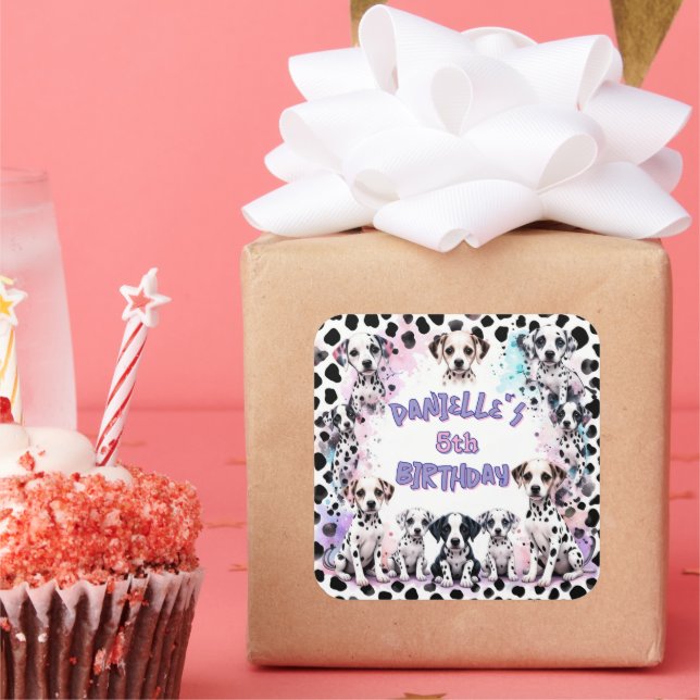 Cute Dalmatian Puppy Birthday Quadratischer Aufkleber (Party)