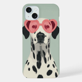 Cute Dalmatian with Heart Sunglasses iPhone 15 Plus Hülle