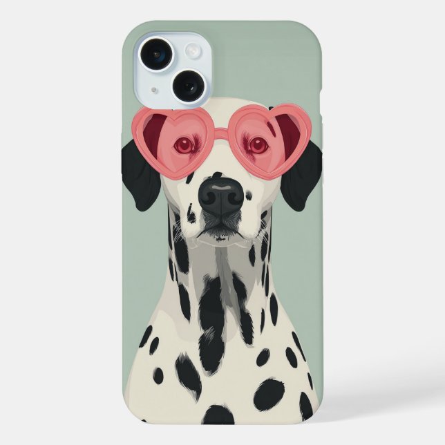 Cute Dalmatian with Heart Sunglasses iPhone 15 Plus Hülle (Rückseite)