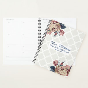 Cute Damask Floral Personnalisé enseignant planif