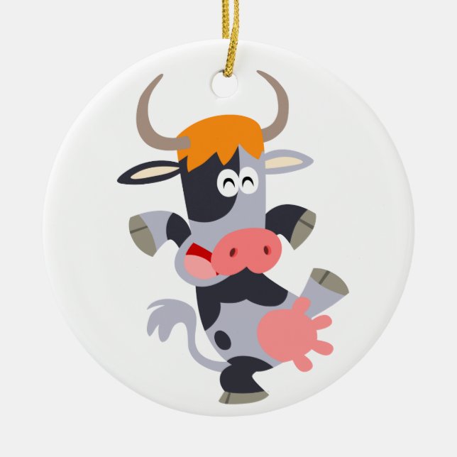 Cute Dancing Cartoon Cow Ornament (Vorne)