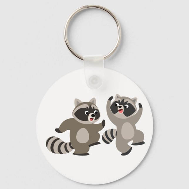 Cute Dancing Cartoon Raccoons Schlüsselanhänger (Vorderseite)