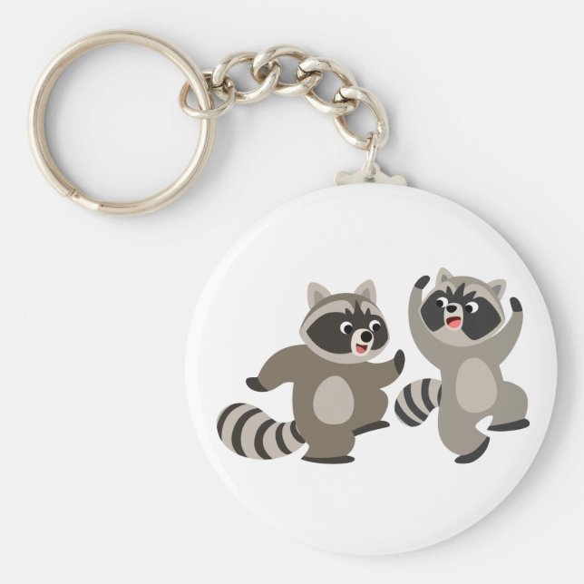 Cute Dancing Cartoon Raccoons Schlüsselanhänger (Vorne)