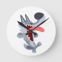 Cute Dancing Cartoon Wolf Wall Clock