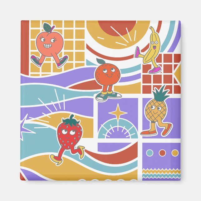 Cute Dancing Fruits Retro Magnet (Vorne)