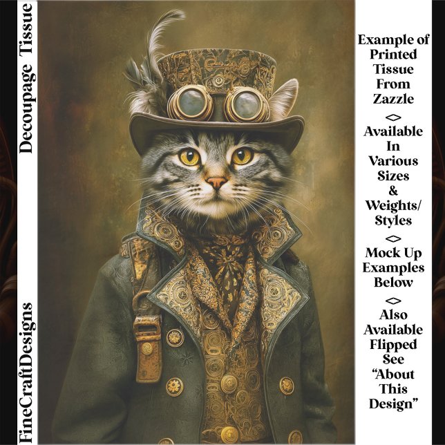 Cute Dapper Steampunk Tabby Cat ET7L Decoupage  Seidenpapier (Von Creator hochgeladen)