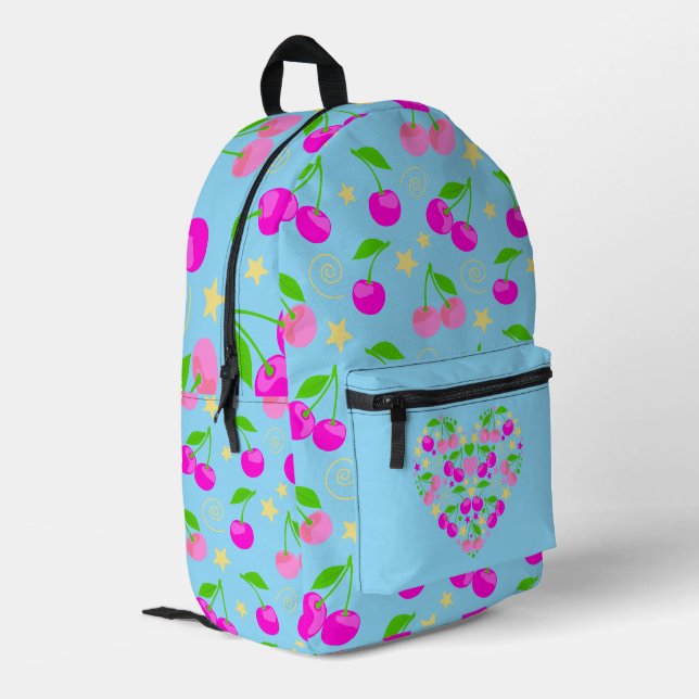 Cute Decora Kei Cherry Patterned Bedruckter Rucksack (Rückseitige Ecke links)
