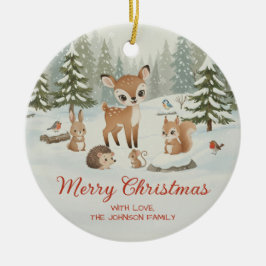 Cute Deer and Woodland Animals Merry Christmas Keramik Ornament