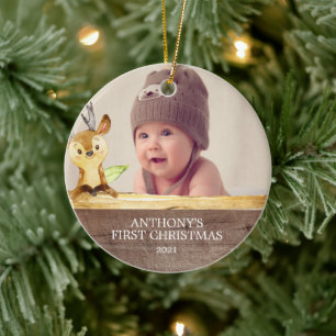 Cute Deer Baby's 1St Photo Christmas Ornament