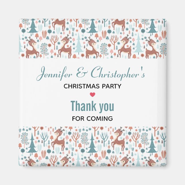 Cute Deer in Whimsical Forest Pattern Christmas Magnet (Vorne)