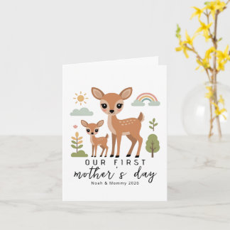 Cute Deer Mom Baby First Mothers Day Illustration Karte