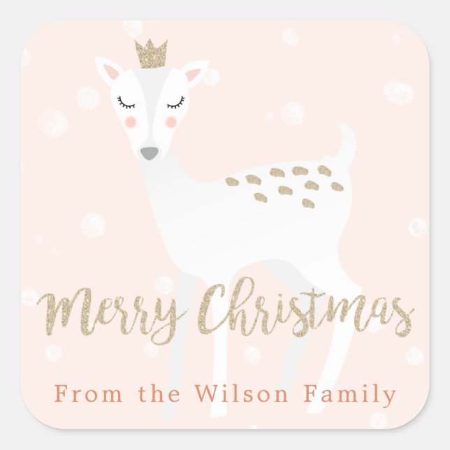 Cute Deer | Sticker de Noël personnalisé rose (Devant)