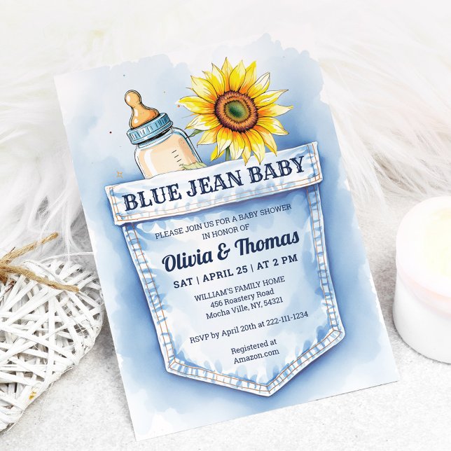 Cute Denim Blue Jean Baby shower Invitation (Créateur téléchargé)