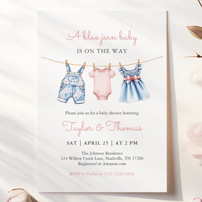 Cute Denim Blue Jean Girl Baby shower Invitation (Créateur téléchargé)