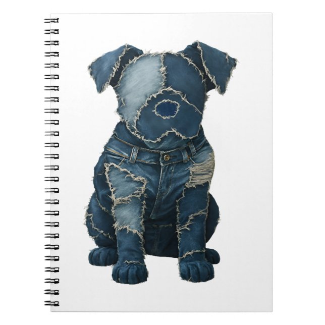 Cute Denim Patchwork Art Dog T-Shirt Notizblock (Vorderseite)